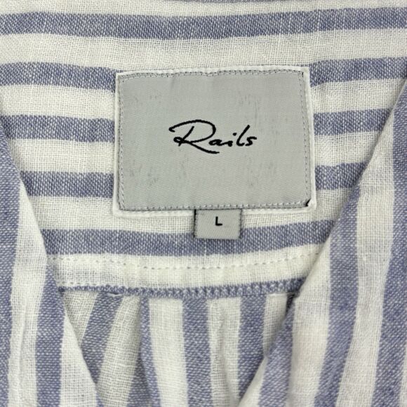 RAILS Short Sleeve Sz L Nala linen blend blue iris stripe Lightweight Nautical - Picture 12 of 13